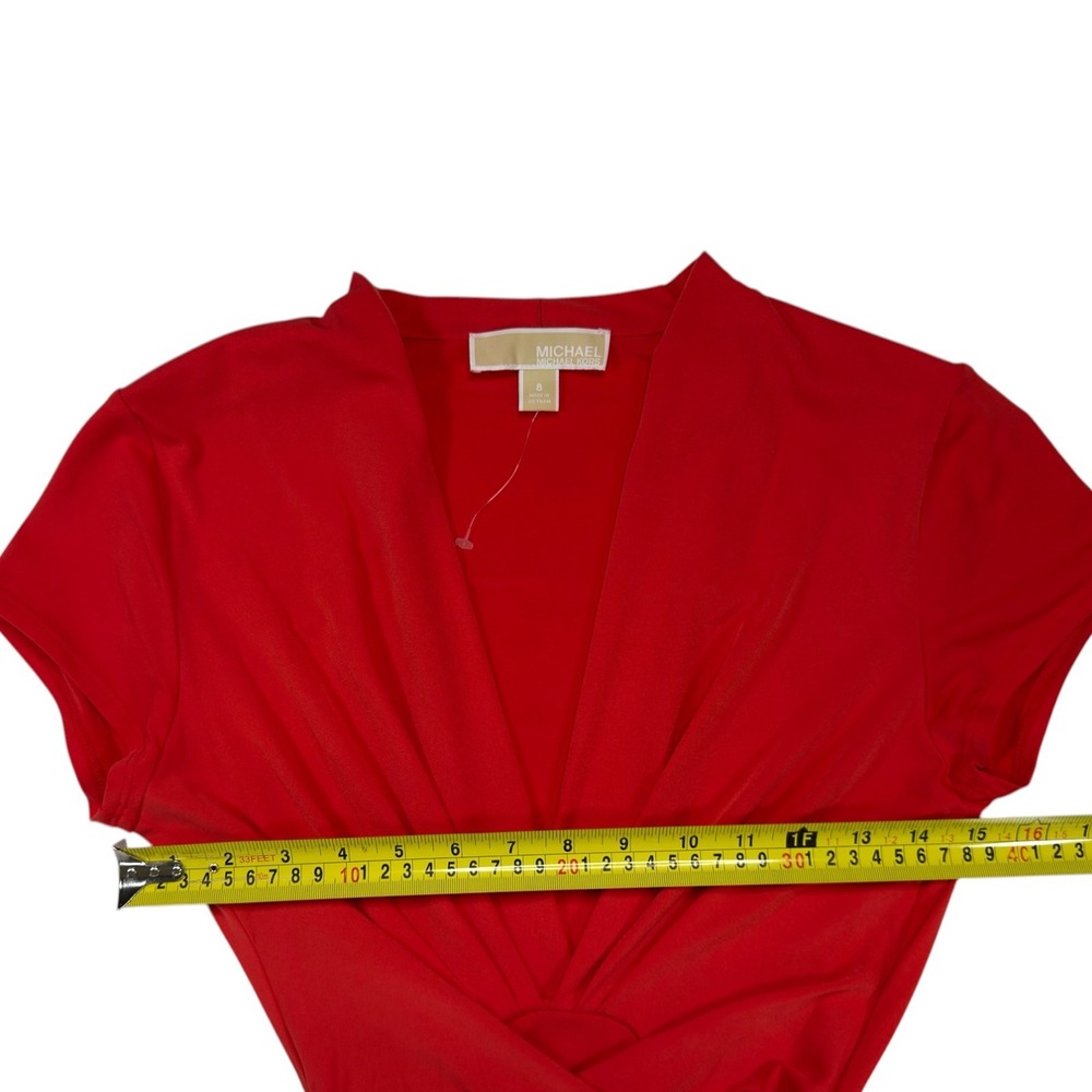 Michael Kors High-Low Wrap Dress 8 Coral V-Neck Short Sleeve Glam Romantic Chic - Picture 8 of 11